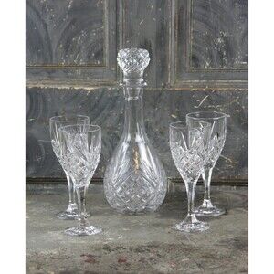 Set of Godinger Crystal Wine Glasses and Decanter, Cut Lead Crystal
